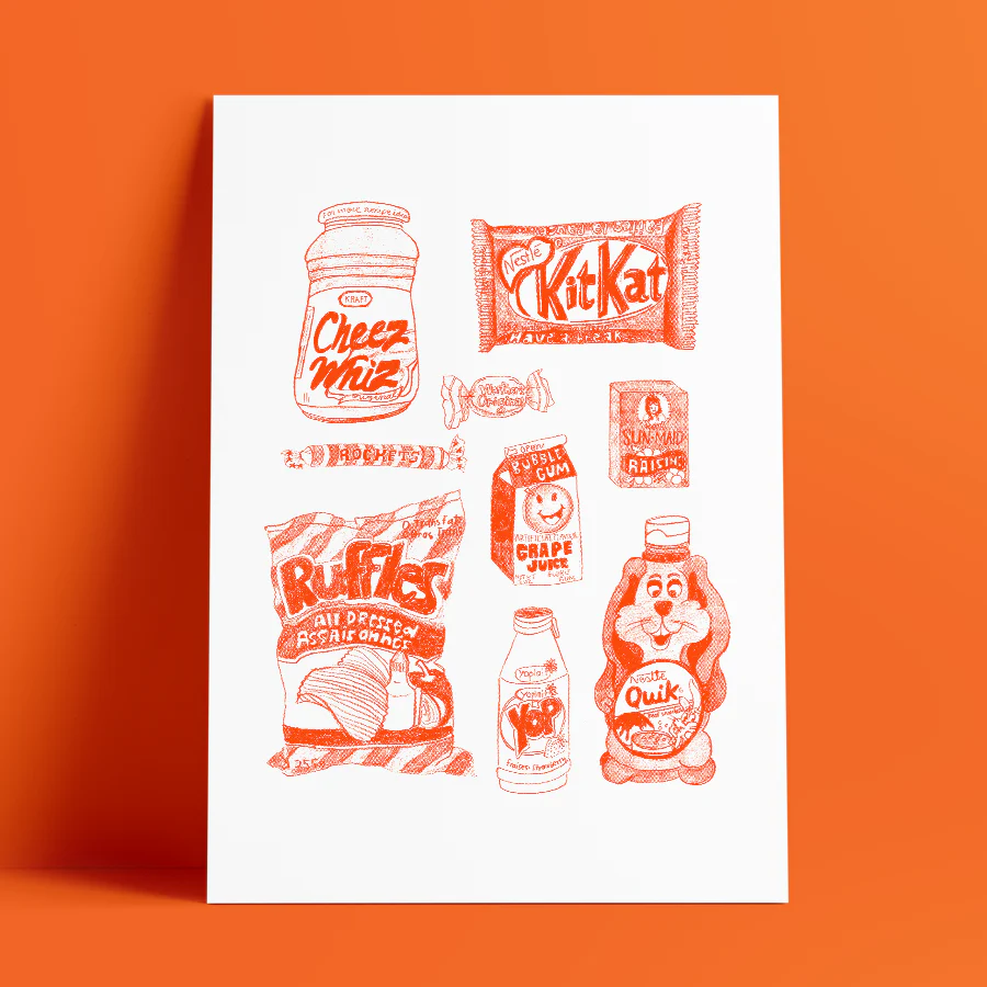 Affiche sérigraphie '90's Snacks'