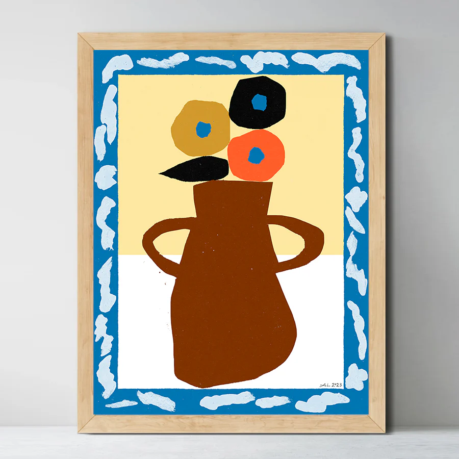 Affiche 'Pavots et vase brun'