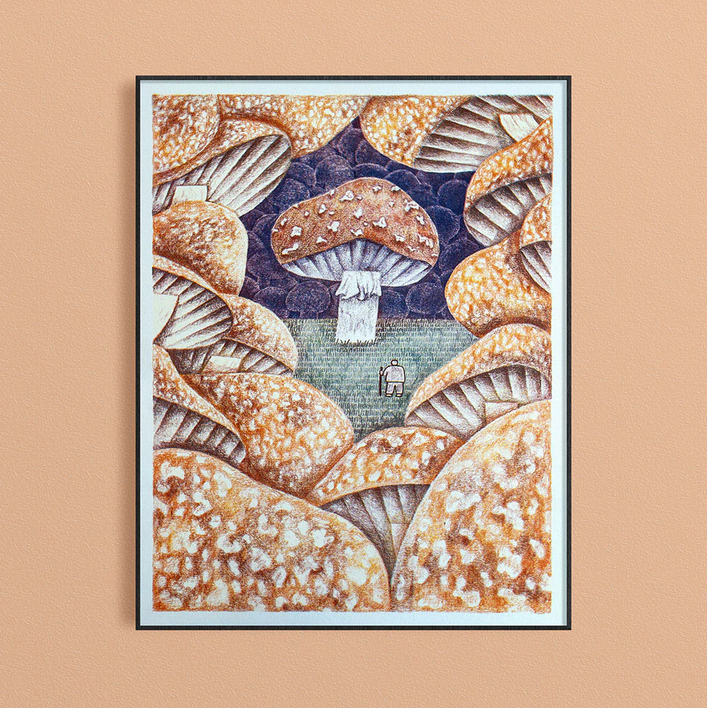 Affiche risographie 'Mushroom hunter'
