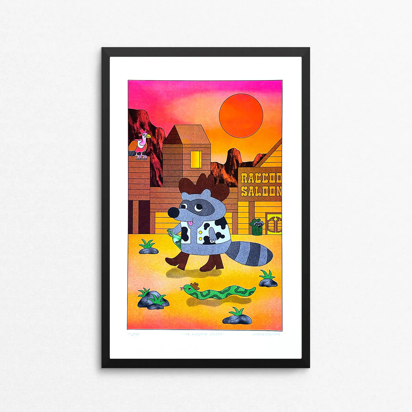 Affiche risographie 'Raccoon Saloon'