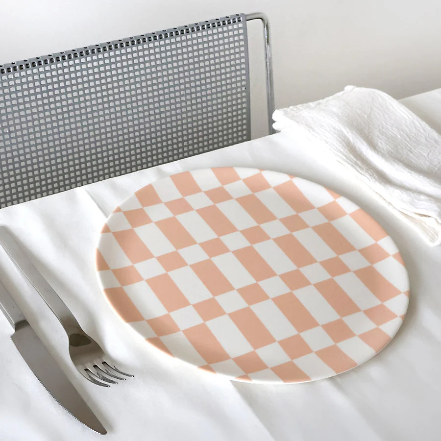 Assiette à dîner Long pink check