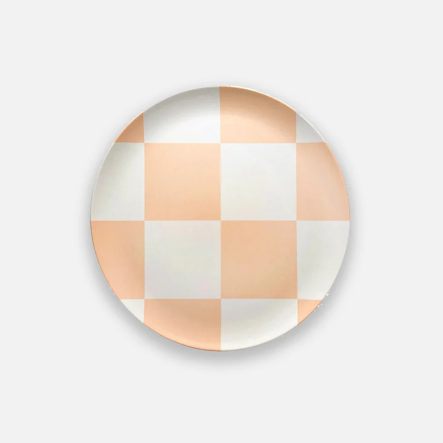 Assiette à salade en bambou Pink check
