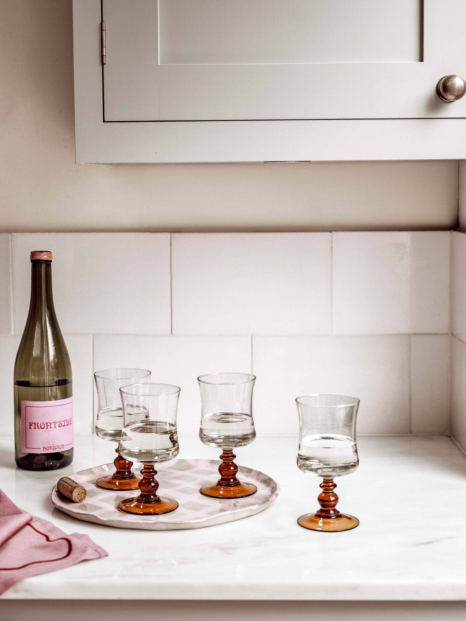 Plateau grande assiette ronde de service Gingham rose - Image 2