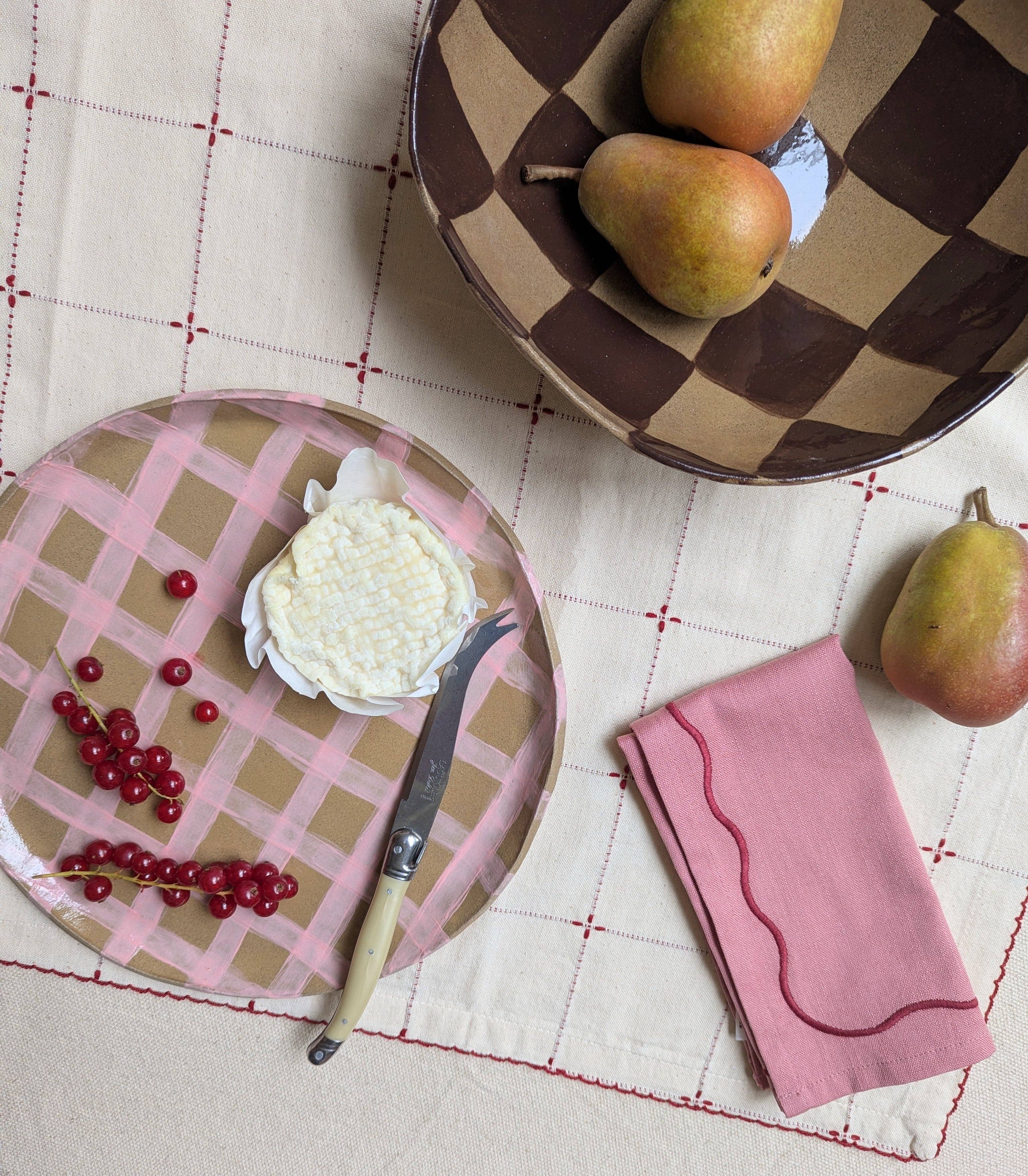 Plateau grande assiette ronde de service Gingham rose - Image 3