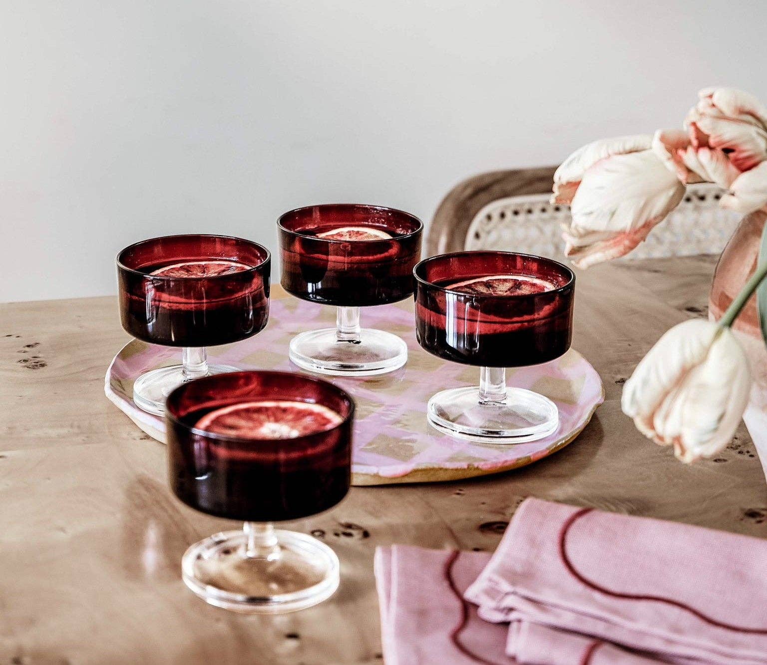 Plateau grande assiette ronde de service Gingham rose - Image 4