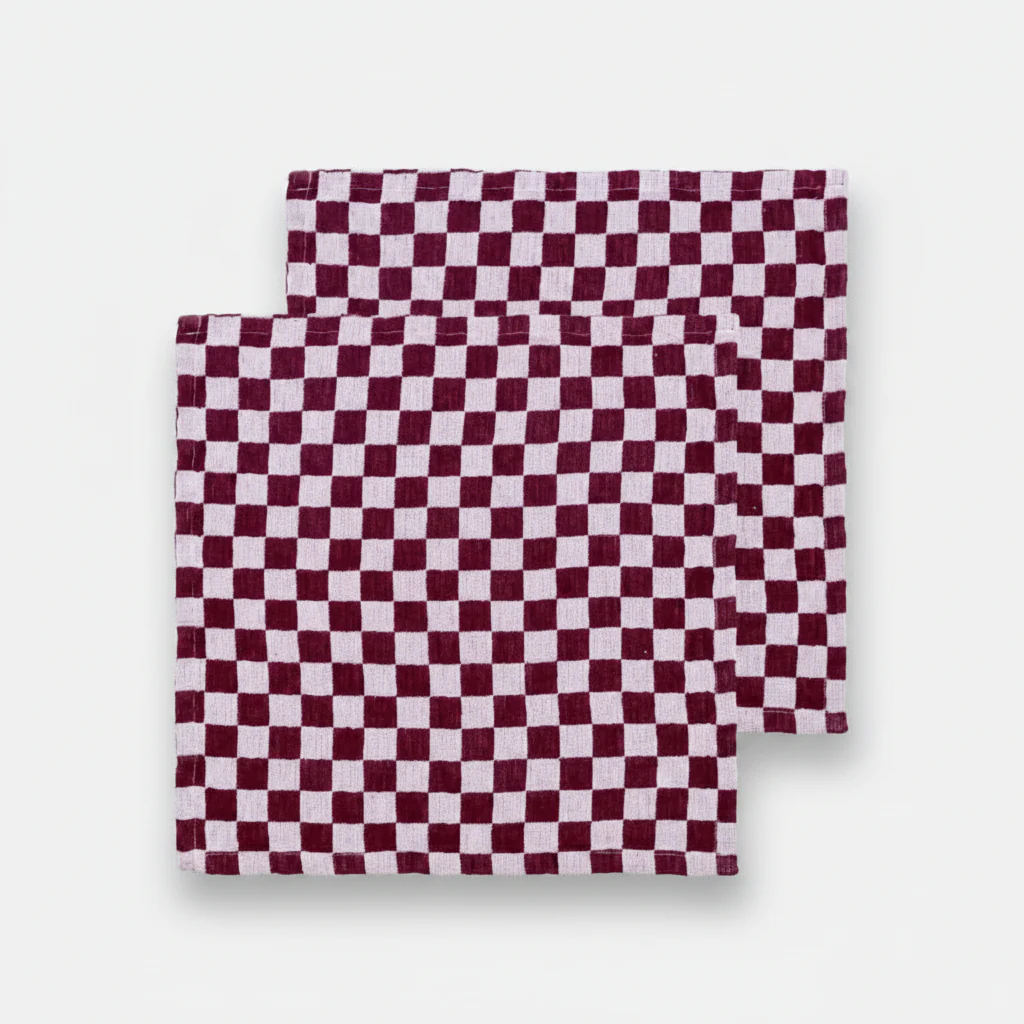 Lot de 2 serviettes de table en coton à carreaux bordeaux