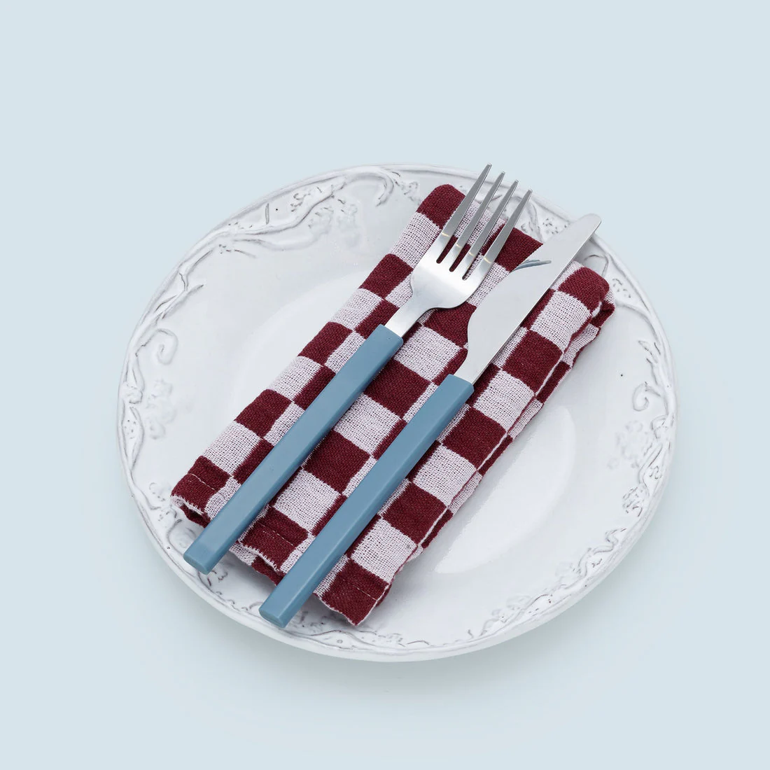 Lot de 2 serviettes de table en coton à carreaux bordeaux - Image 3