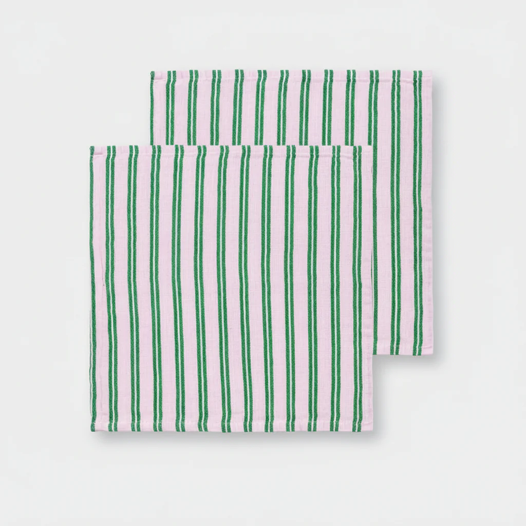 Lot de 2 serviettes de table en coton rayées lilas