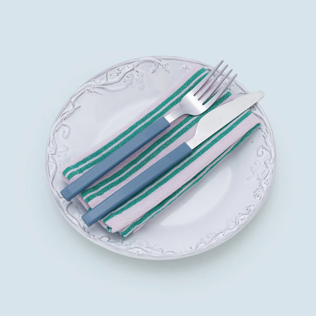 Lot de 2 serviettes de table en coton rayées lilas - Image 2