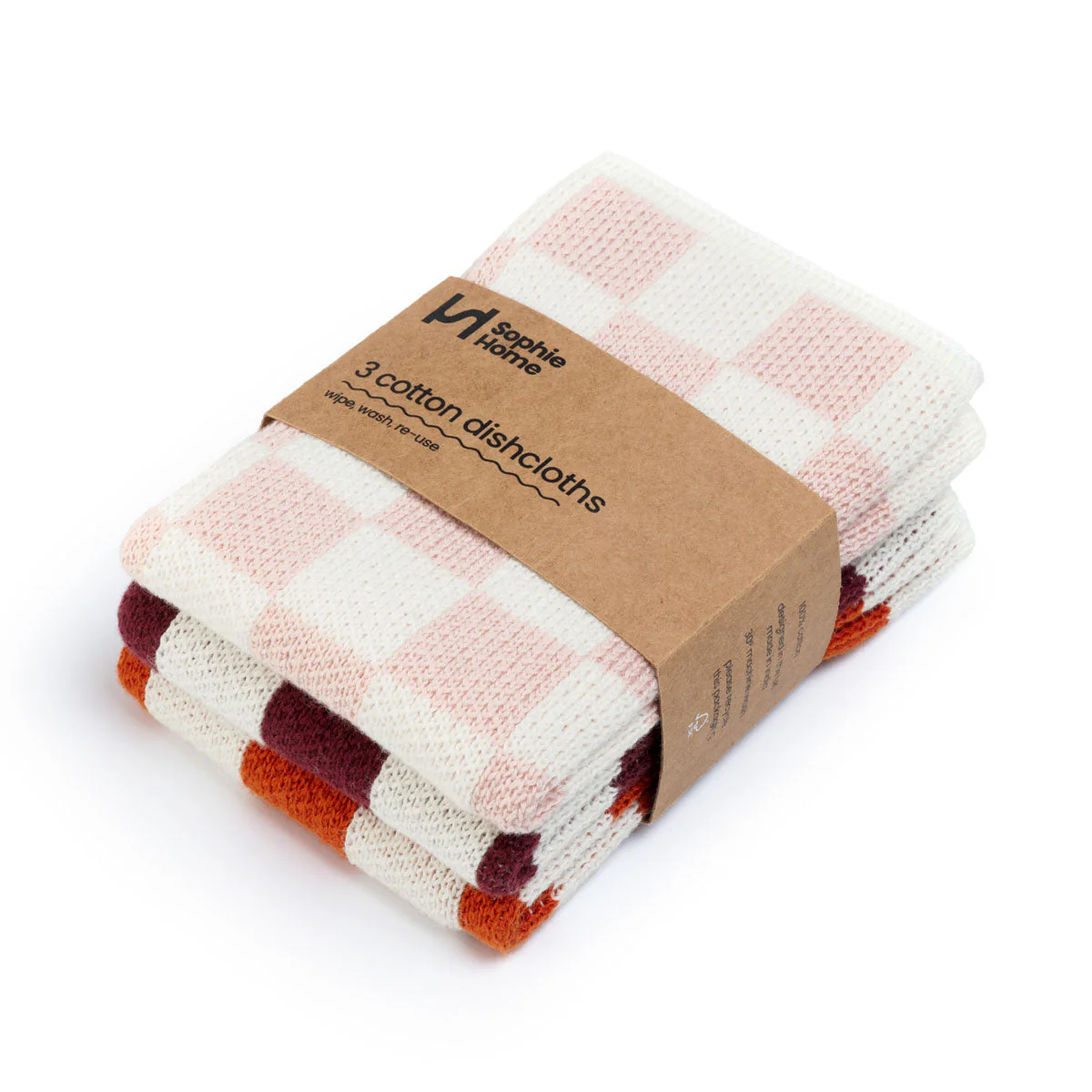 Lot de 3 lavettes multi-usages damier rouge-rose - Image 2