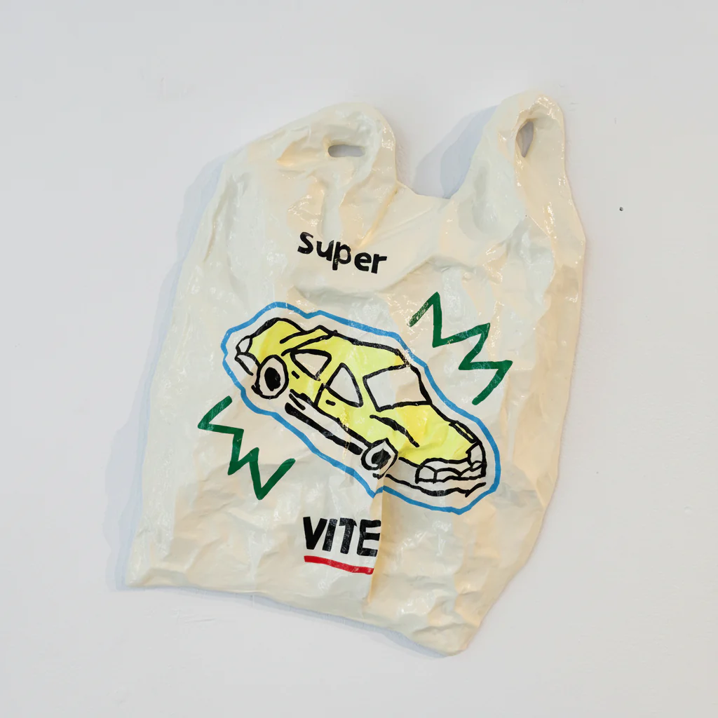 Oeuvre originale en papier mâché 'Super vite'