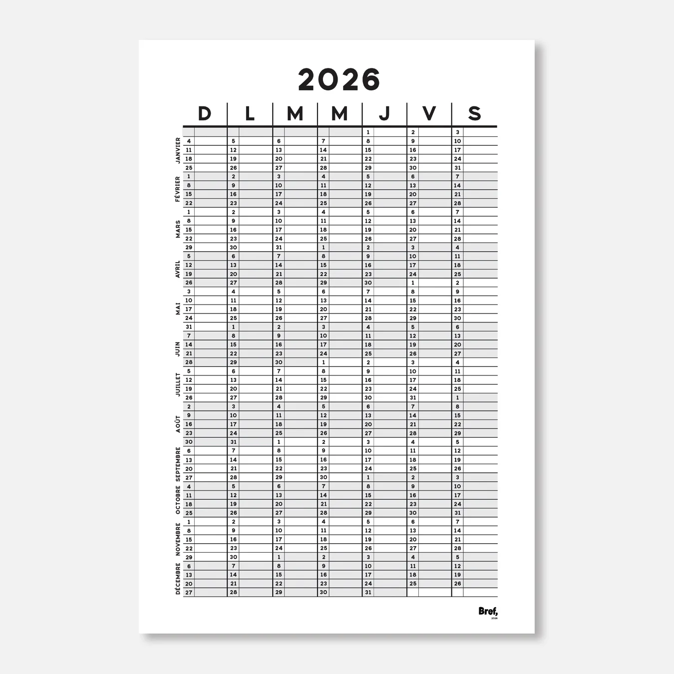 Petit calendrier annuel 2026 [11x17po]