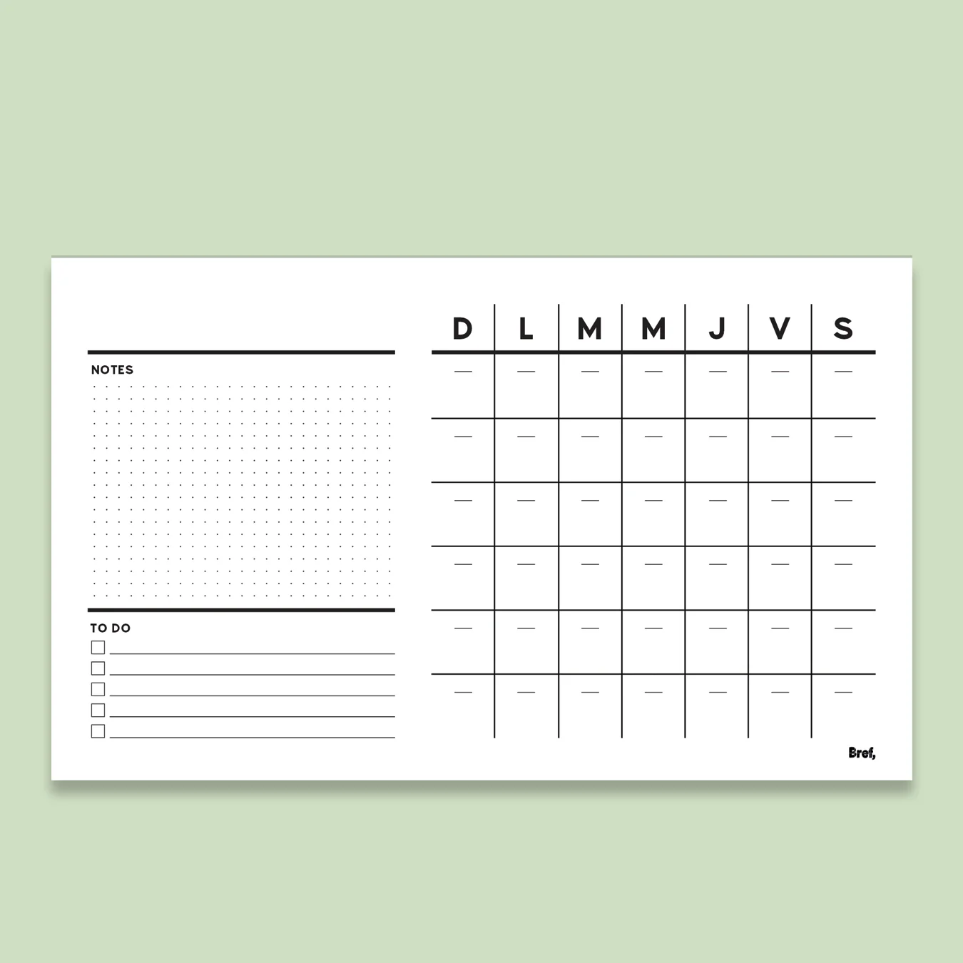 Planificateur mensuel de bureau Bref