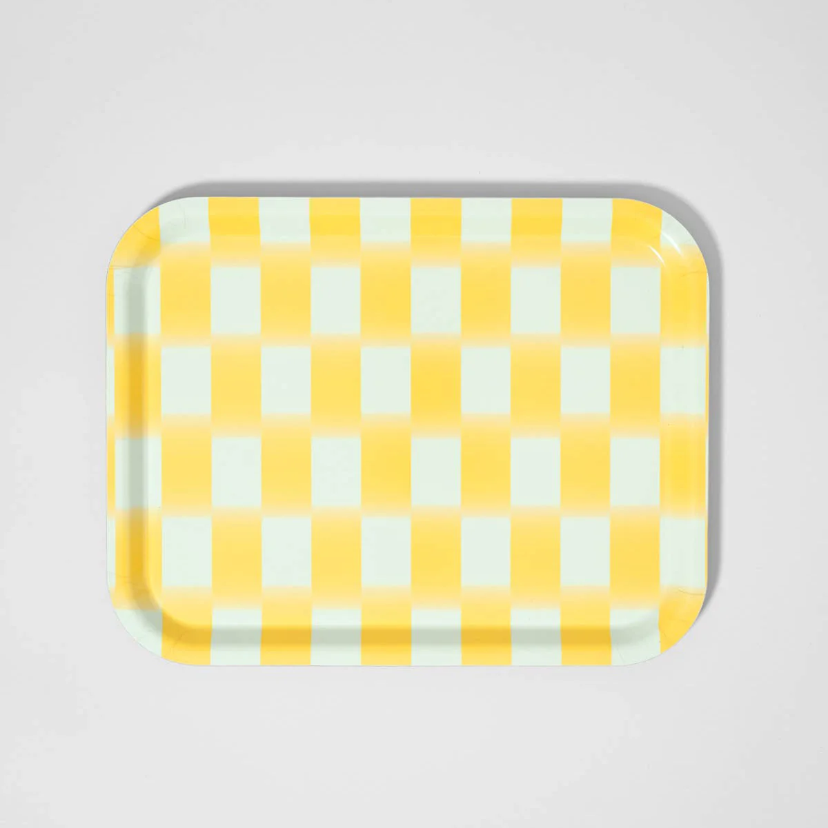 Plateau en bois carreaux jaunes
