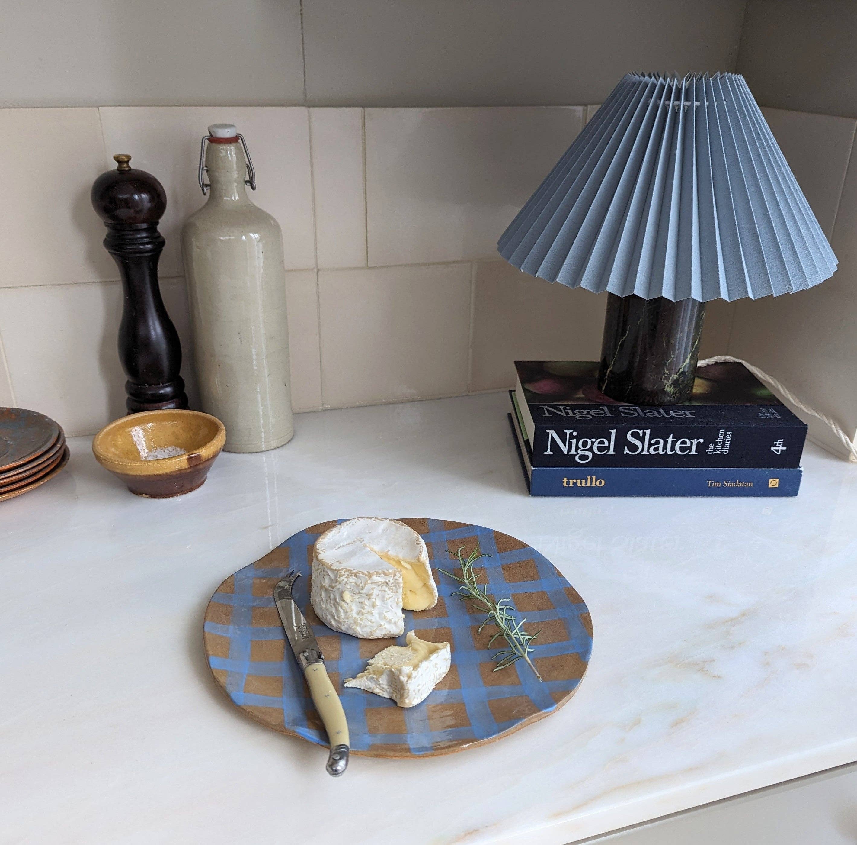 Plateau grande assiette ronde de service Gingham bleu - Image 10