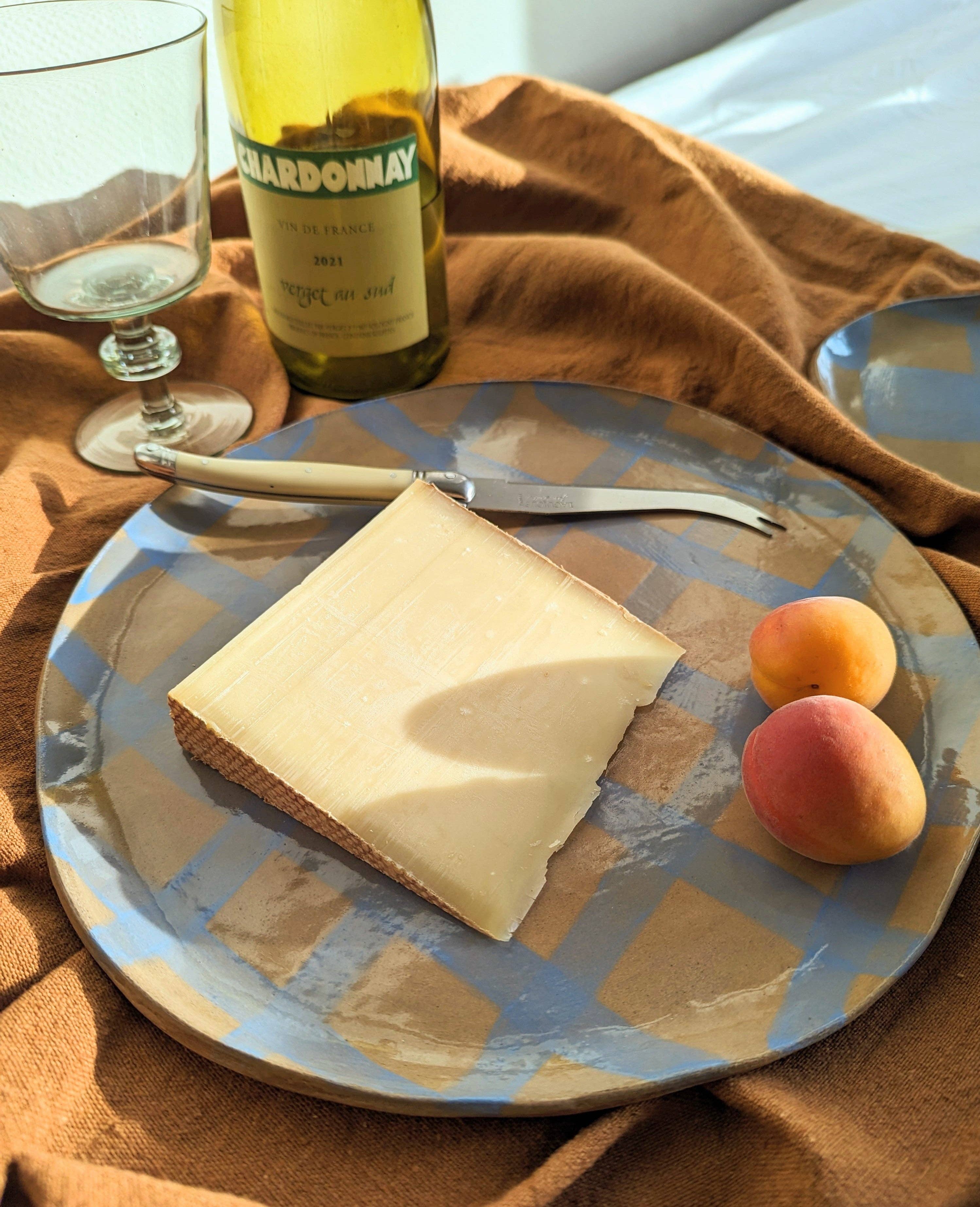 Plateau grande assiette ronde de service Gingham bleu - Image 2