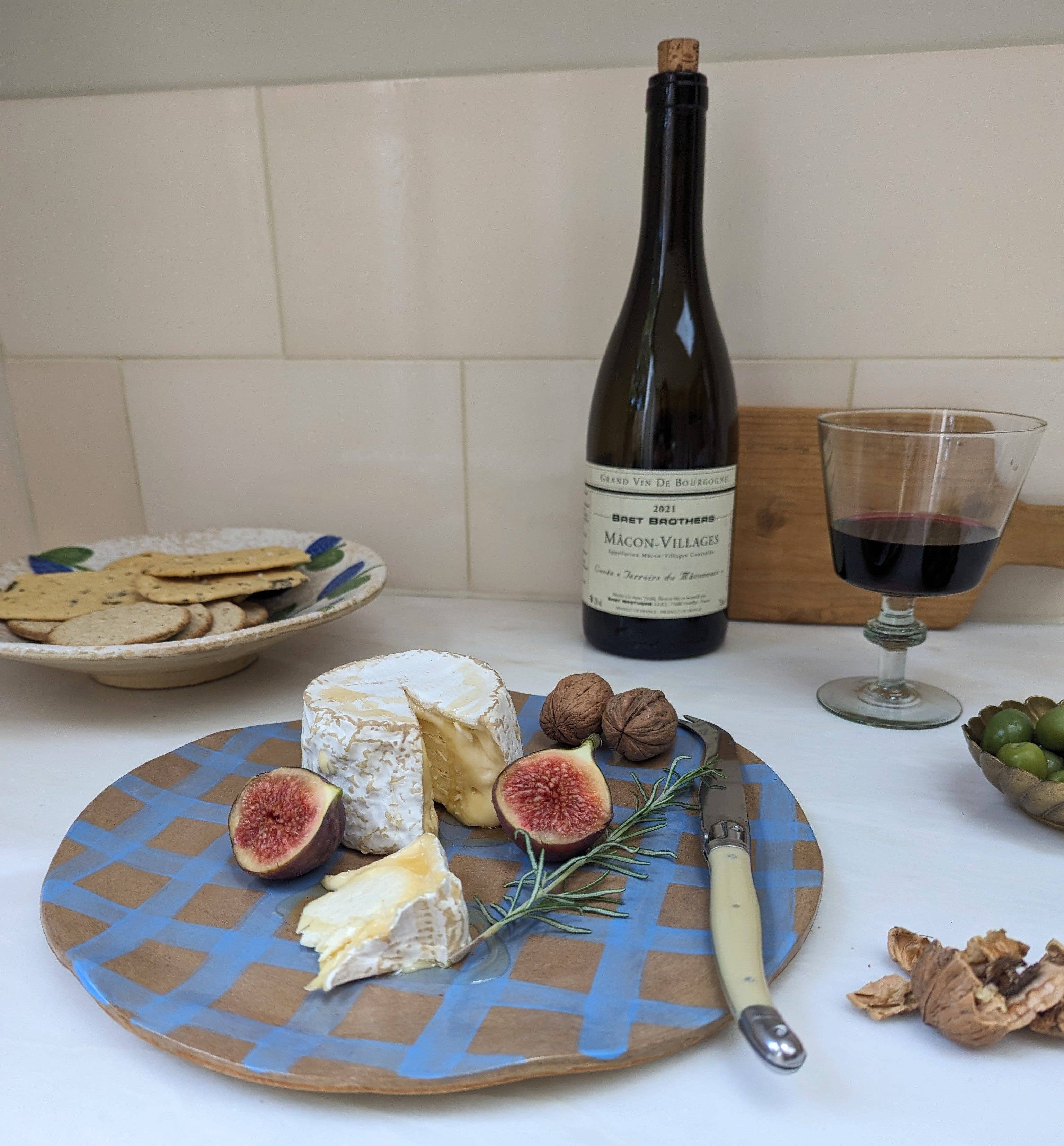 Plateau grande assiette ronde de service Gingham bleu - Image 3