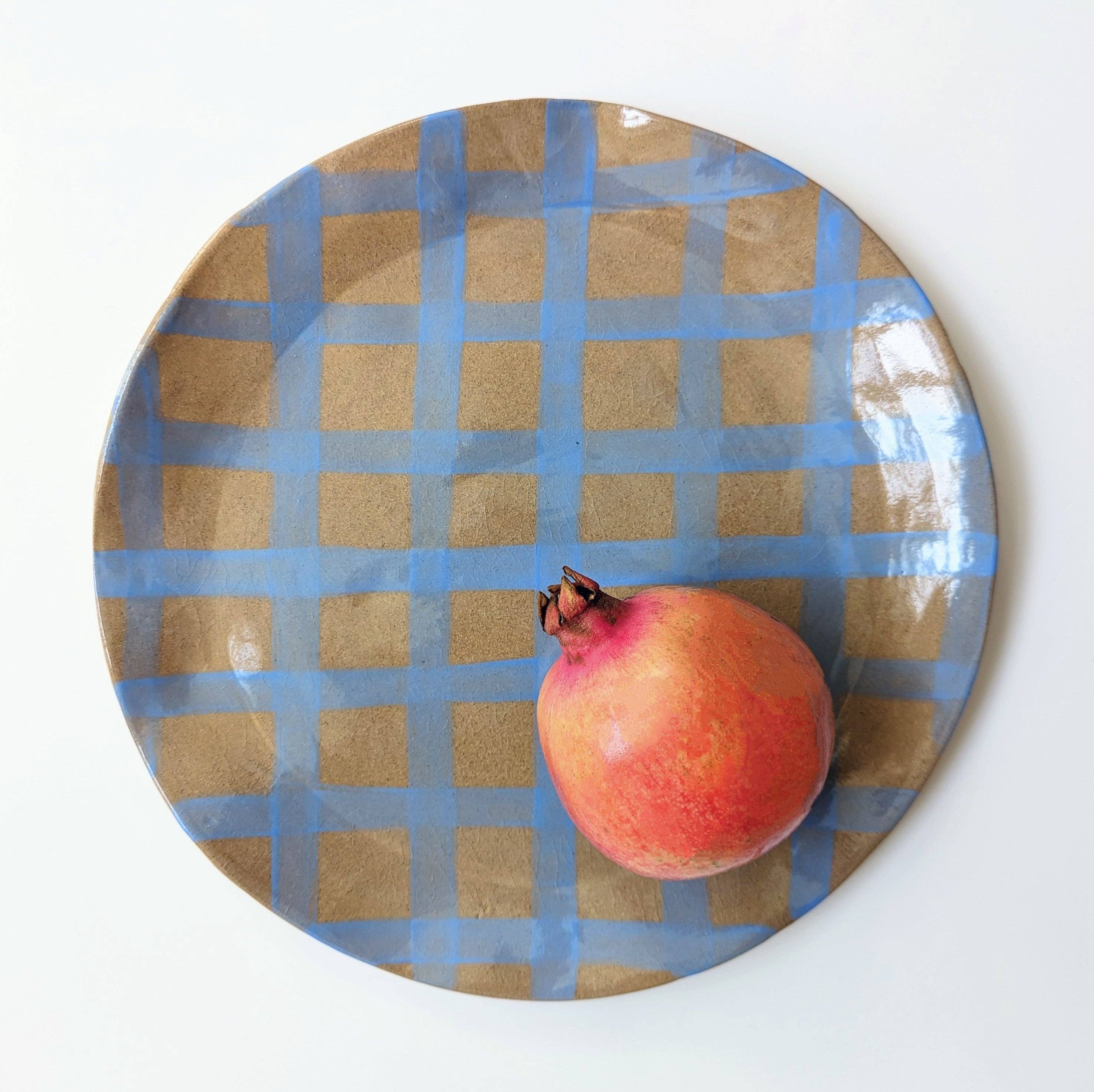 Plateau grande assiette ronde de service Gingham bleu - Image 5