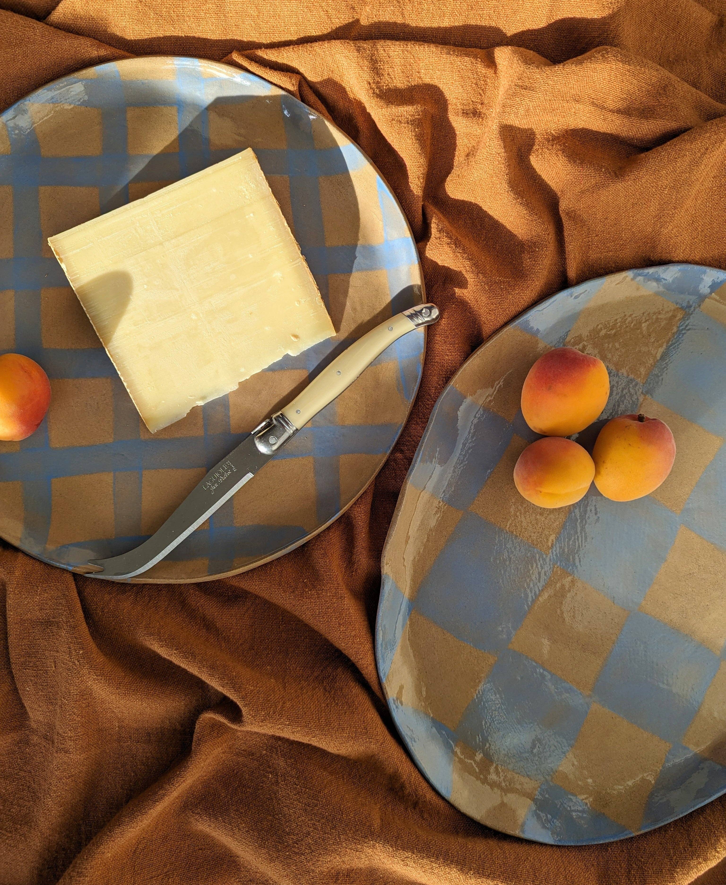 Plateau grande assiette ronde de service Gingham bleu - Image 6