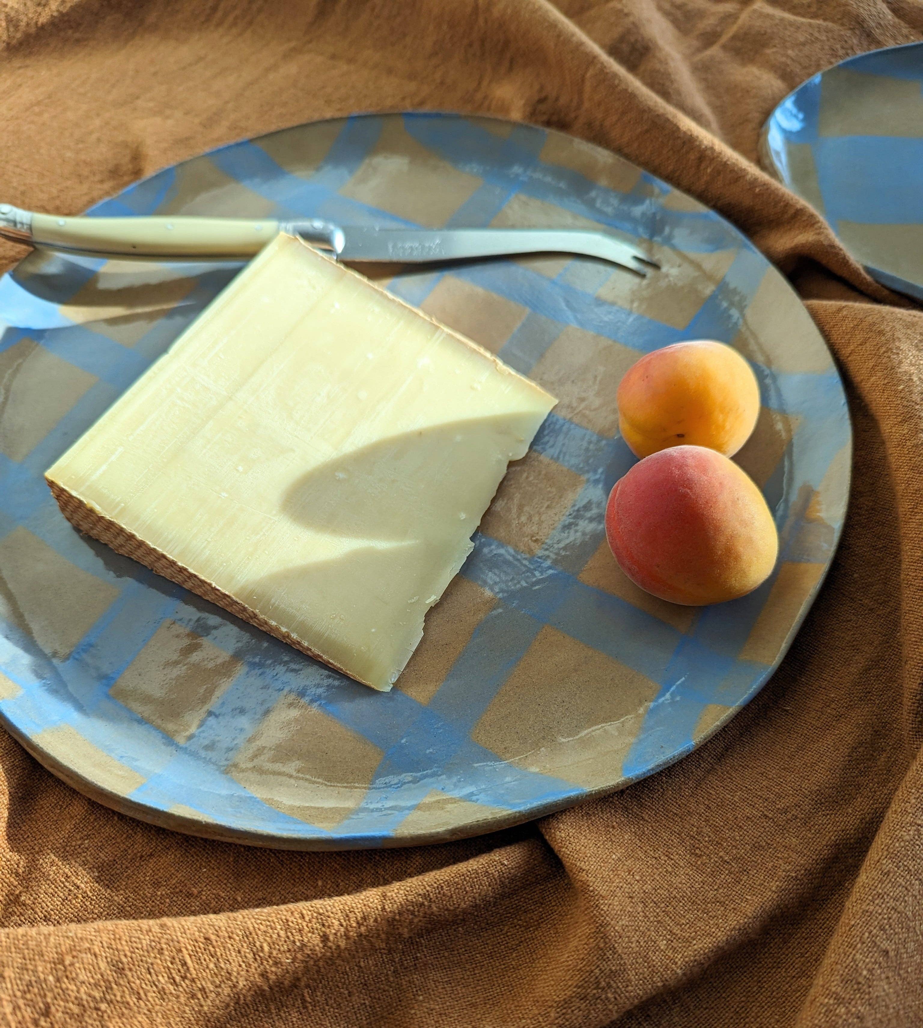 Plateau grande assiette ronde de service Gingham bleu - Image 7