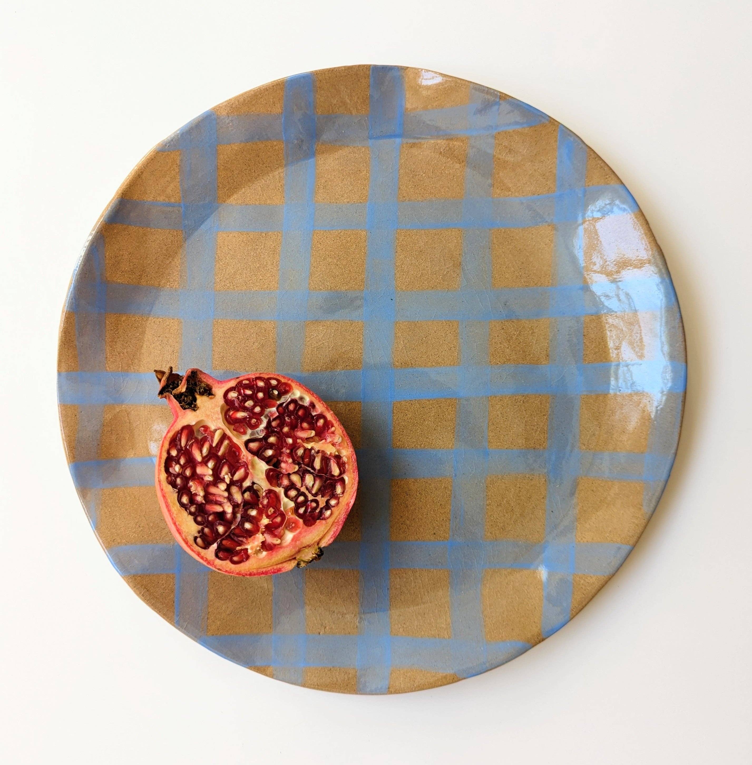 Plateau grande assiette ronde de service Gingham bleu - Image 9