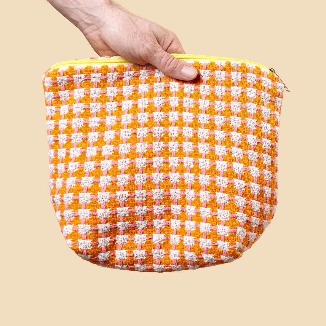 Trousse de toilette en coton recyclé orange et rose