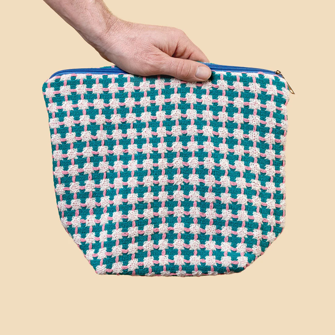 Trousse de toilette en coton recyclé vert et rose